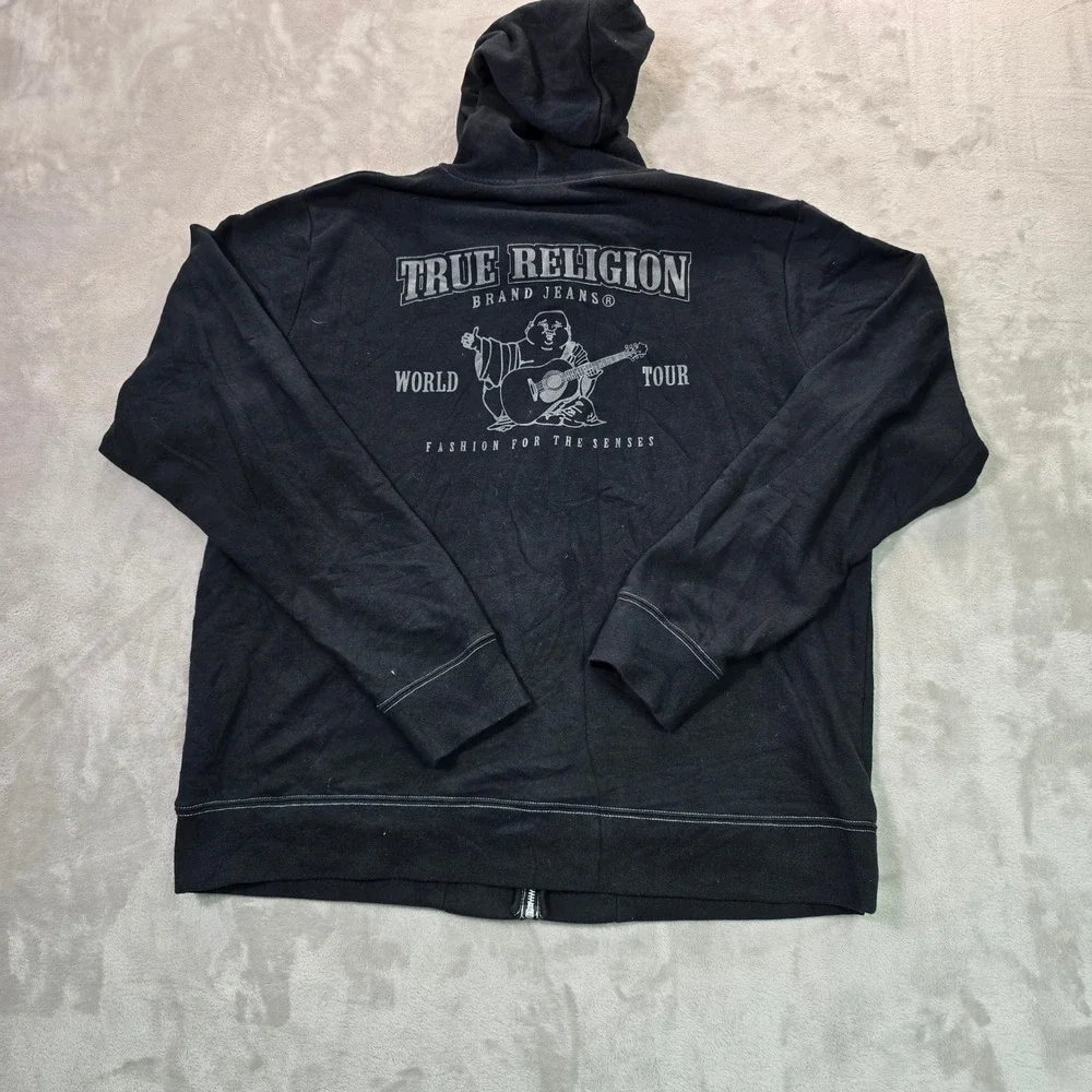 True Religion Mens Classic Logo Zip Up Hoodie Black World Tour Buddha 3XL